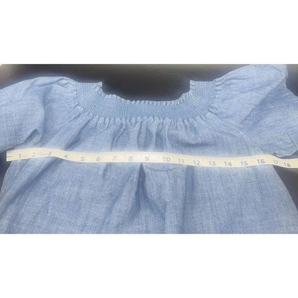 J Crew Womens Off The Shoulder Blue Chambray Smocked Dress Sz 10 - Picture 8 of 8